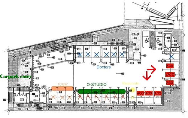 Remuera car park plan, with arrows to the six ACO parks